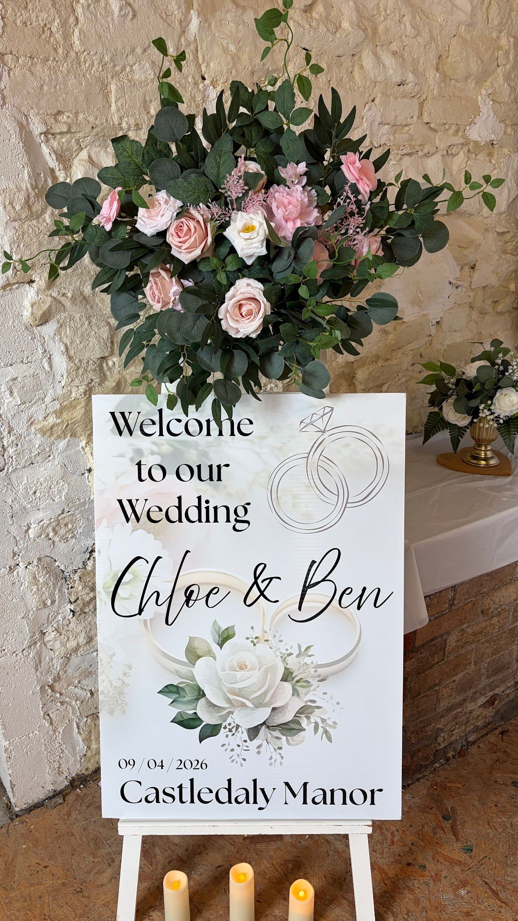 A1 Welcome Sign with Flowers and Easel