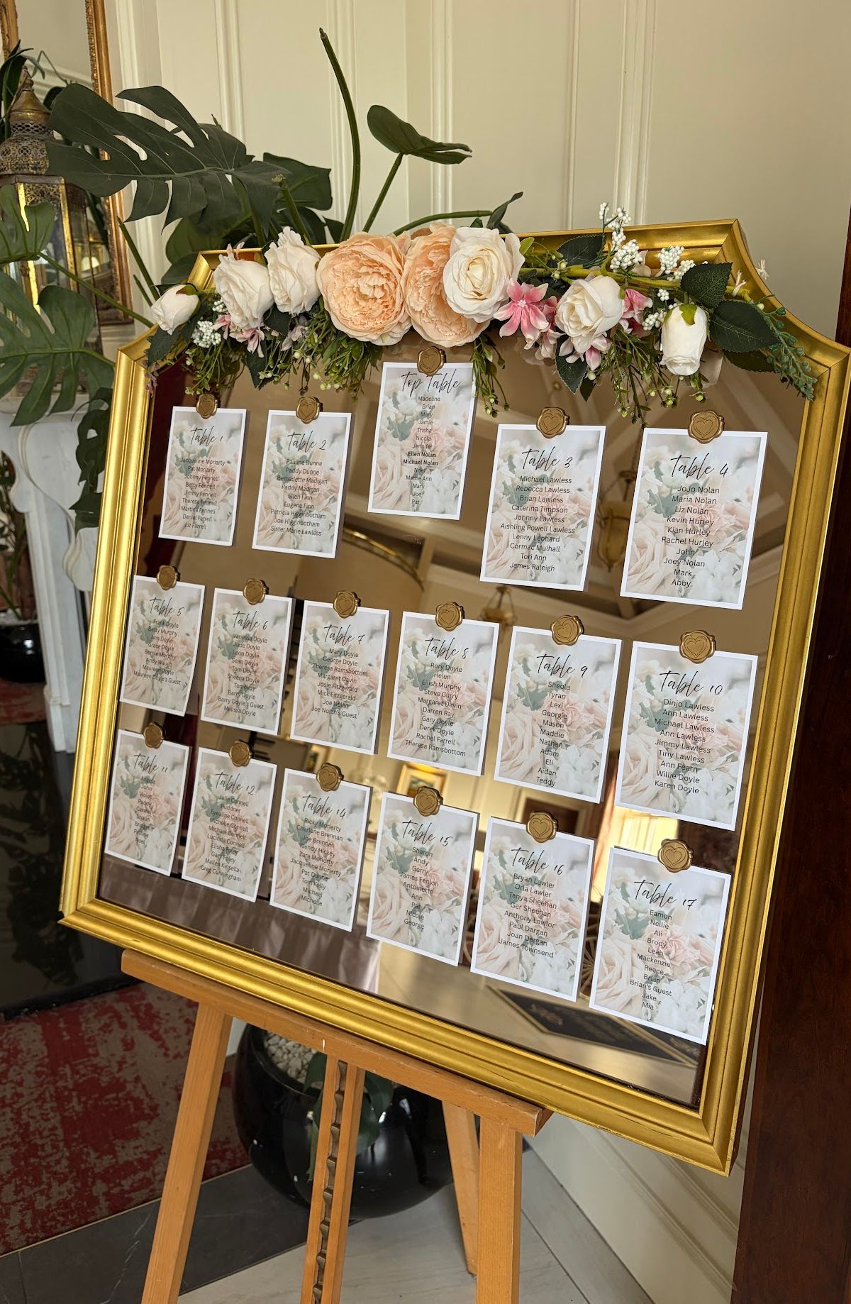 Our Elegant Gold Mirror can be used as a Table Plan