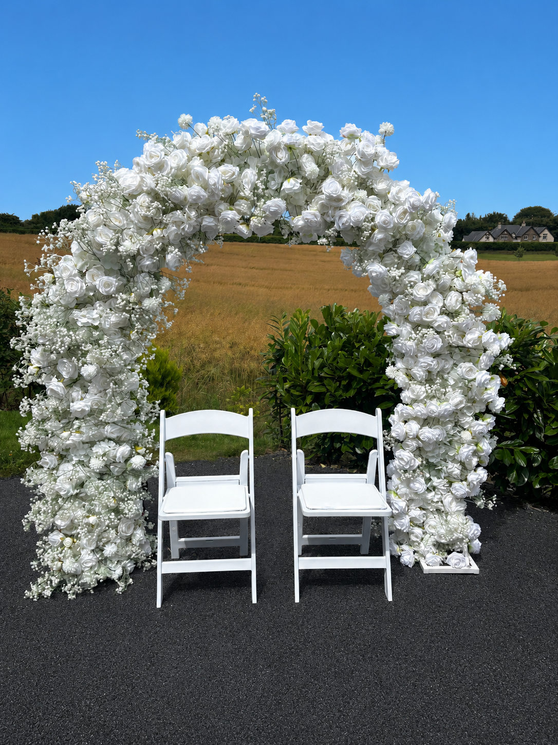 Oval Arch Backdrop with Baby Breath Flowers