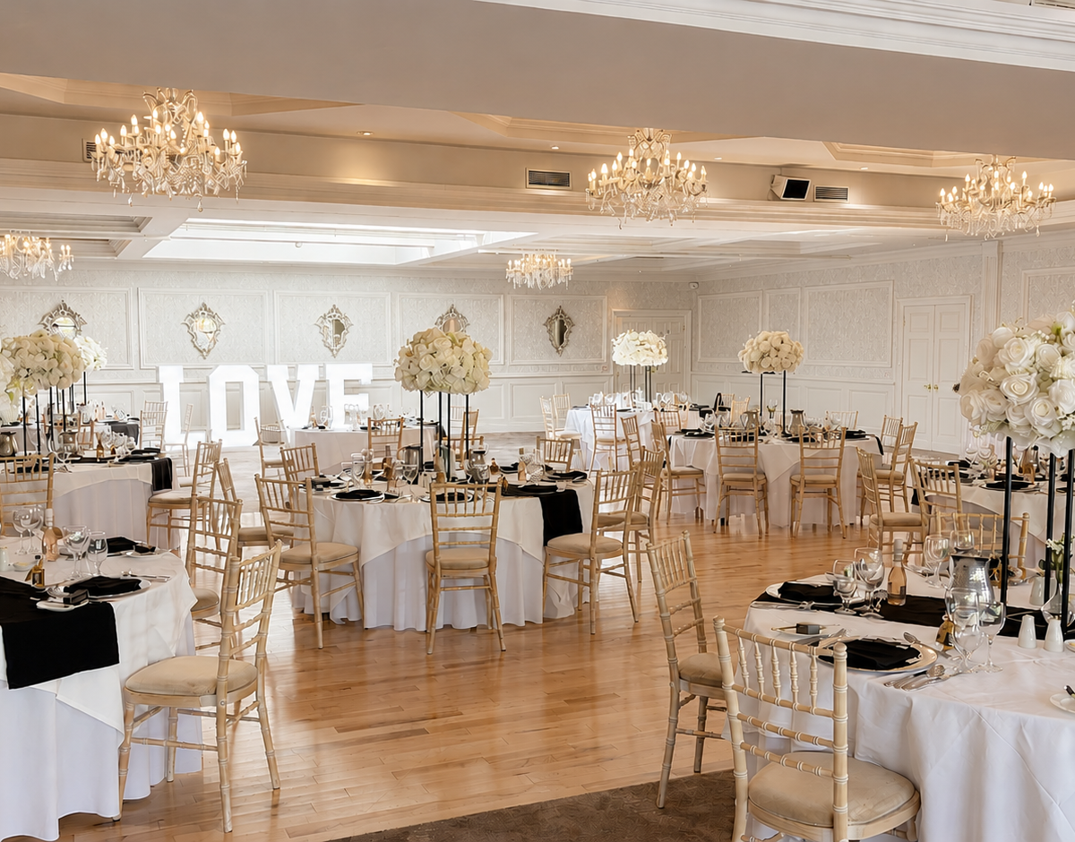 Black And White Theme with centrepieces, table runners, menus