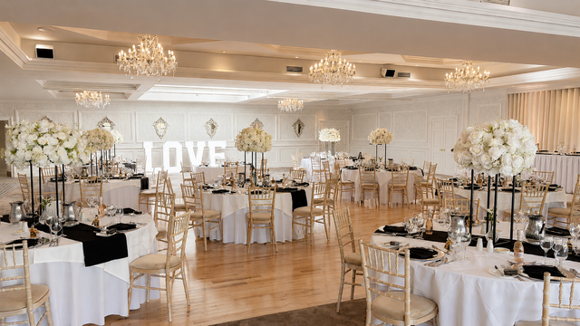 Black And White Theme with centrepieces, table runners, menus