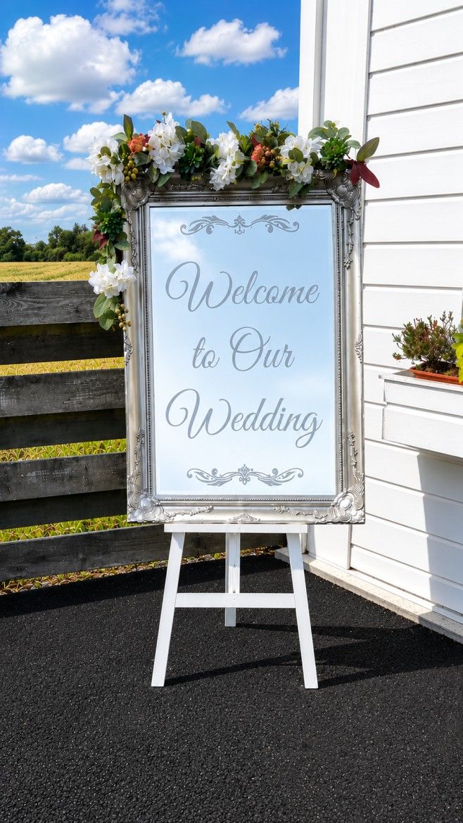 Silver Welcome Mirror on Easel