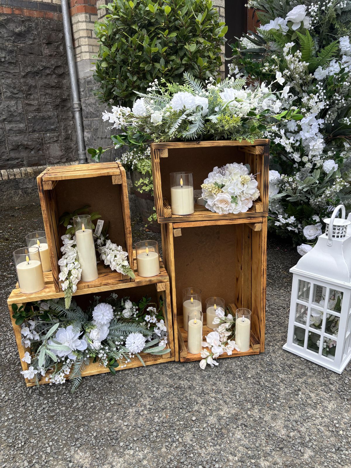 Rustic wooden crates reception display